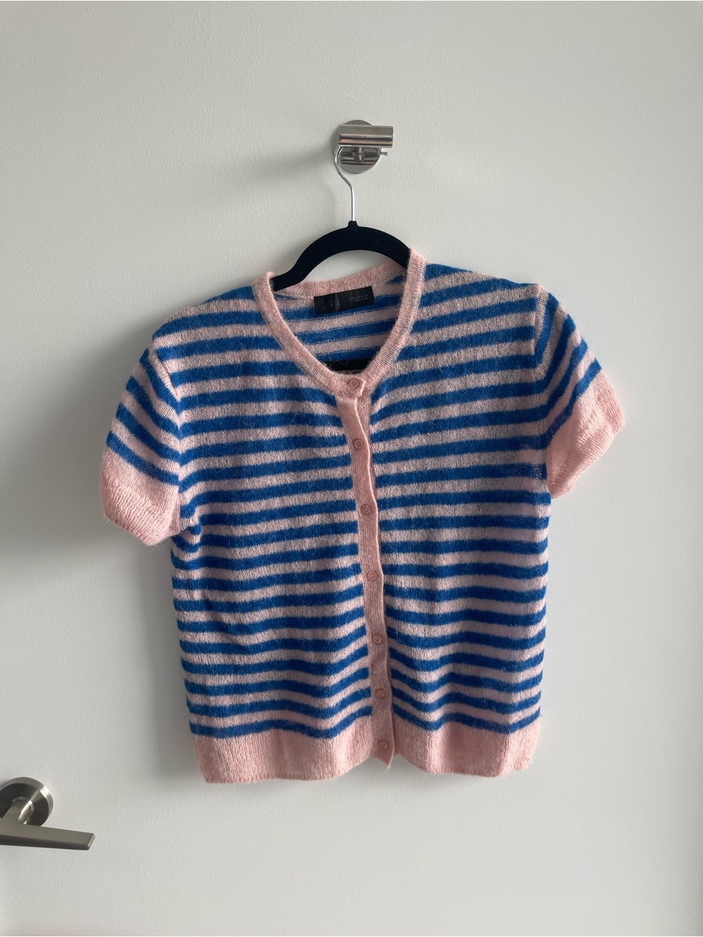 Zara Striped Blue & Pink Short-Sleeve Cardigan